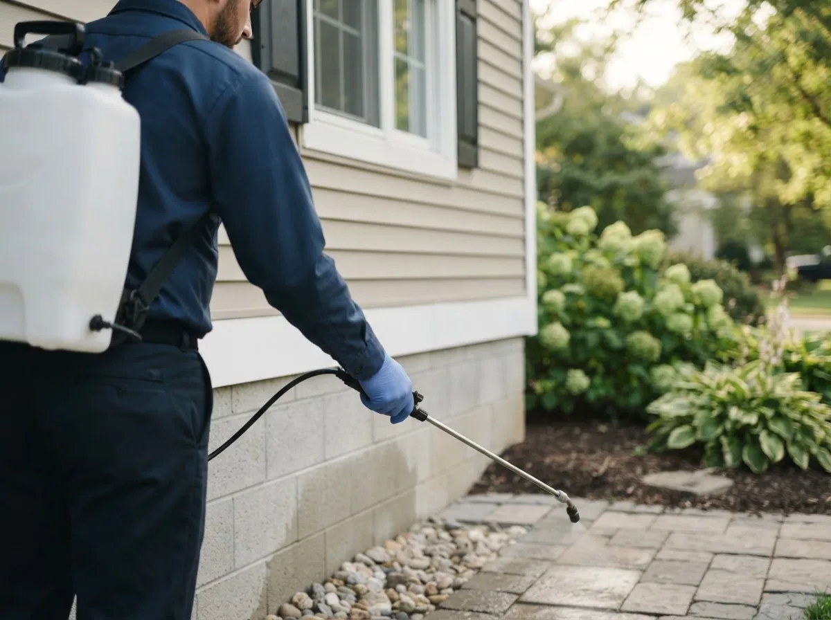 Pest control technician inspecting a home in Maddock, ND